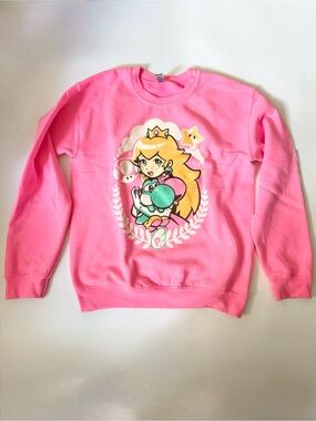 Pink Princess Peach Holding Yoshi Peachy Graphic Crewneck Sweatshirt
